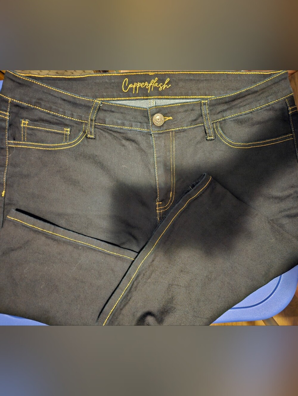 NewCopper Hash Women's Black Jeans Shorts with Contrast Yellow Stitching Sz. 18W